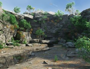 Blender工程源文件—岩石山谷溪流大景