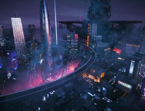 C4D工程源文件—赛博朋克科幻夜晚城市