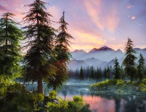 Blender工程源文件—清晨唯美湖畔树林