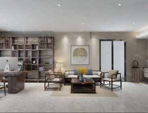 C4D工程源文件—现代中式办公室场景