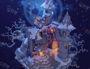 Blender工程源文件—卡通冬季夜晚魔幻屋