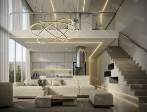 Blender工程源文件—现代时尚复式别墅大间