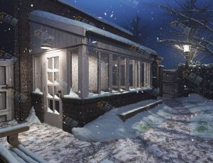 温馨冬季别墅院子场景