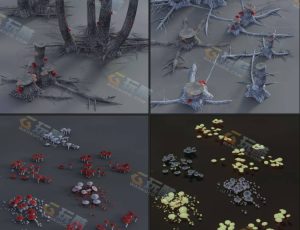 奇异蘑菇与树杆资产库