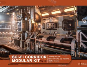 科幻走廊模块化套件Blender资产库