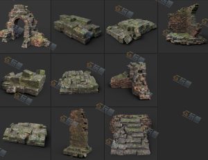 废弃中世纪石建筑Blender资产库