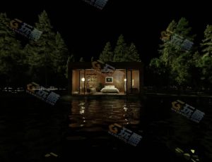 夜晚湖边别墅—布兰德（BL）工程源文件