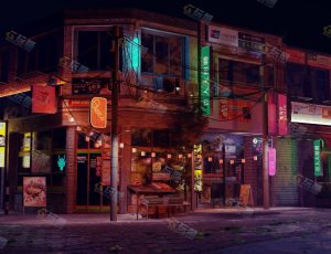 夜晚赛博朋克氛围街道—布兰德（BL）工程源文件