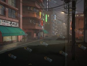 日本卡通夜晚城市街道—布兰德（BL）工程源文件