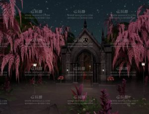 夜晚教堂墓地园—布兰德blend项目源文件