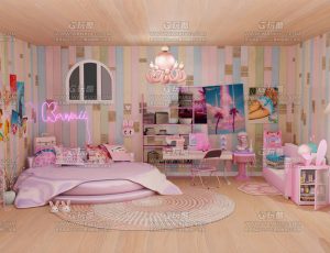 粉红小女孩房间卧室—布兰德blend项目源文件