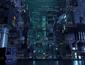 科技赛博朋克城市街区屋顶—Blend项目源文件