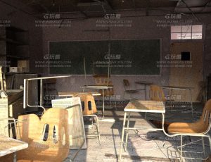 现代废弃破击教室室内—Blend项目源文件
