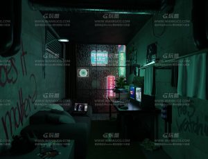 夜晚雨天单身公寓—Blend项目源文件