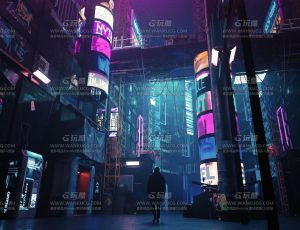 霓虹灯赛博朋克氛围工业装修大楼—Blend项目源文件