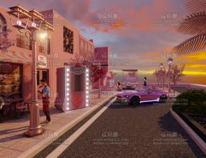 粉色沿海建筑场景—Blend项目源文件