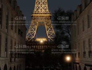 巴黎铁塔下的夜晚街道—Blend项目源文件
