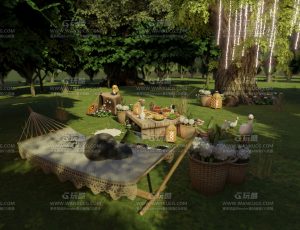 森林嬉戏野炊聚会场景—Blend项目源文件