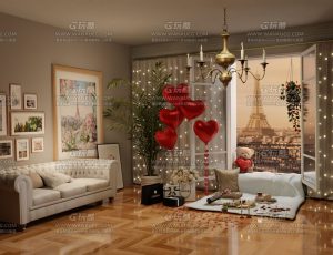 520节日巴黎铁塔风景卧室—Blend项目源文件