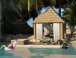 海滩木屋休闲区—Blend项目源文件