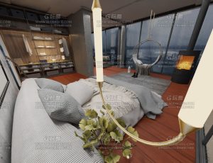 灯光明亮夜晚大卧室—Blend项目源文件