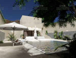 富豪别墅户外小泳池—Blend项目源文件