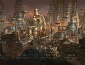 玩酷CG网—幻想蒸汽朋克科幻世界建筑模型