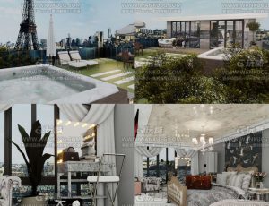 巴黎铁塔风光大别墅—Blend项目源文件