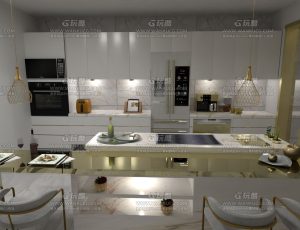 欧式风格厨房饭厅室内—Blend项目源文件