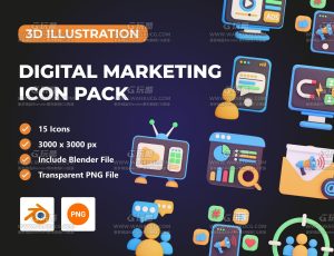 数字营销相关3D图标模型包Blender资产库