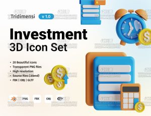 投资信息相关3D立体模型图标Blender资产库