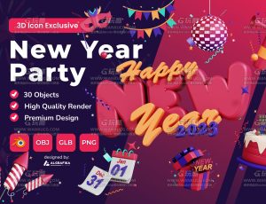 新过年欢庆派对元素3D元素模型包Blender资产库