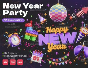 3D新年晚会元素素材模型包Blender资产库