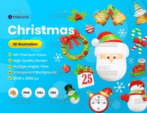 新可爱圣诞节相关元素3D模型Blender资产库