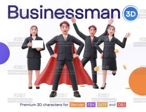 现代卡通办公室白领3D人物模型包Blender资产库