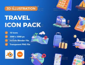 卡通旅行旅游地标元素3D模型包Blender资产库