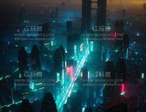 夜晚霓虹灯赛博朋克CBD大场景Blend项目源文件