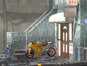 三渲二下雨街头卡通场景Blend项目源文件