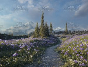 唯美雪山花草场景Blend项目源文件