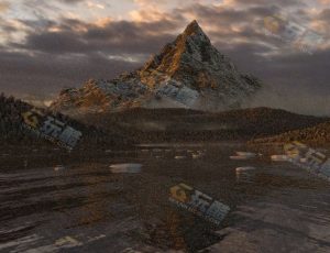 夕阳雪山湖畔Blend项目源文件