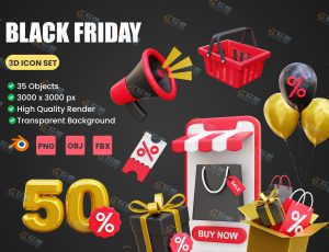 促销活动折扣元素模型包Blender资产库