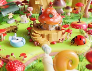 清新可爱卡通木屋世界Blend项目源文件