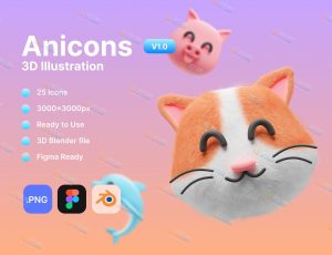 可爱卡通动物头模型包Blend资产库