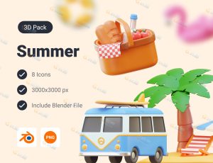 海滩道具模型包Blend资产库