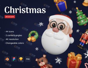 可爱卡通圣诞节道具元3D模型包Blend资产库