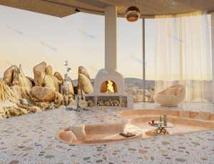 网红夕阳美景休闲室Blend项目源文件