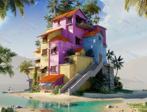 唯美自然海岛度假屋Blend项目源文件