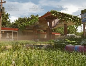 废弃长满绿叶的加油站Blend项目源文件