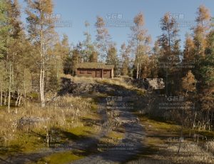 秋季树林木屋Blend项目源文件