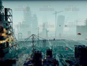 废弃工业城市上的猫和人Blend项目源文件